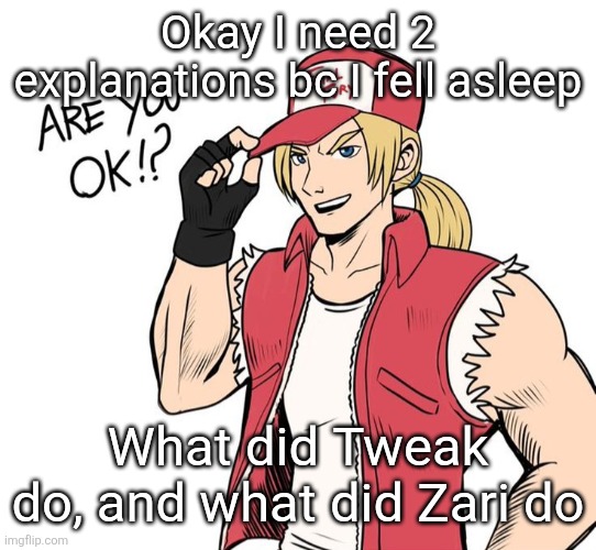Are you okay!? | Okay I need 2 explanations bc I fell asleep; What did Tweak do, and what did Zari do | image tagged in are you okay | made w/ Imgflip meme maker