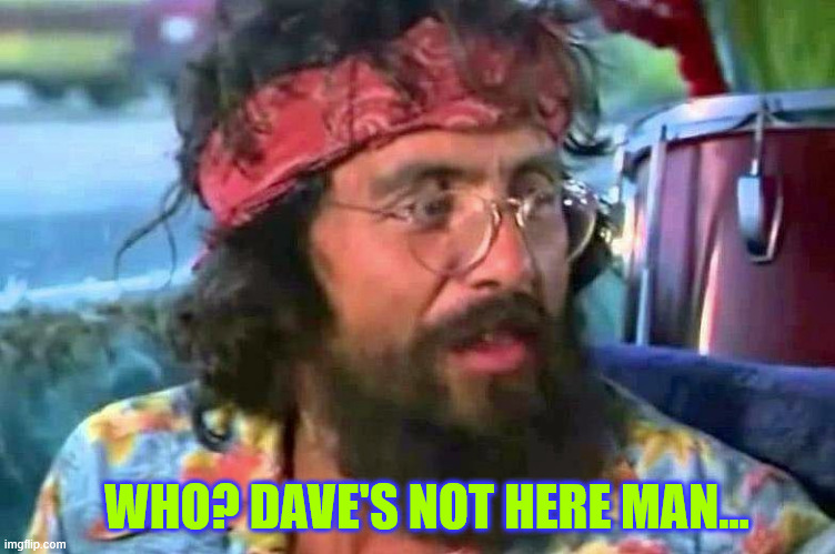 Tommy Chong | WHO? DAVE'S NOT HERE MAN... | image tagged in tommy chong | made w/ Imgflip meme maker