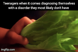 autism ADHD bipolar and depression don't get to exist anymore | Teenagers when it comes diagnosing themselves with a disorder they most likely don't have | image tagged in gifs,funny,teenagers,depression,adhd,autism | made w/ Imgflip video-to-gif maker