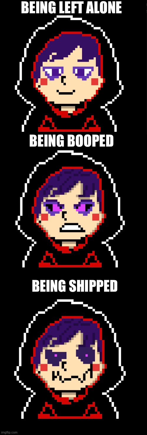 Ember’s 3 stages | BEING LEFT ALONE; BEING BOOPED; BEING SHIPPED | image tagged in sans | made w/ Imgflip meme maker
