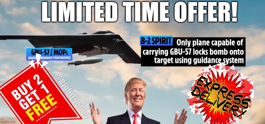 Bunker buster!  buy 2 and get free delivery | LIMITED TIME OFFER! @RightEyeGuy | image tagged in bunker buster | made w/ Imgflip meme maker