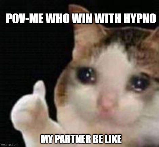 Approved crying cat | POV-ME WHO WIN WITH HYPNO; MY PARTNER BE LIKE | image tagged in approved crying cat | made w/ Imgflip meme maker