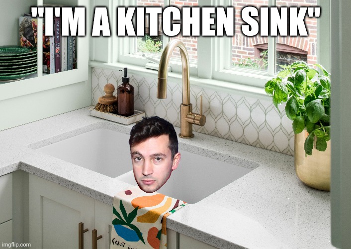 Twenty one pilots | "I'M A KITCHEN SINK" | image tagged in twenty one pilots | made w/ Imgflip meme maker