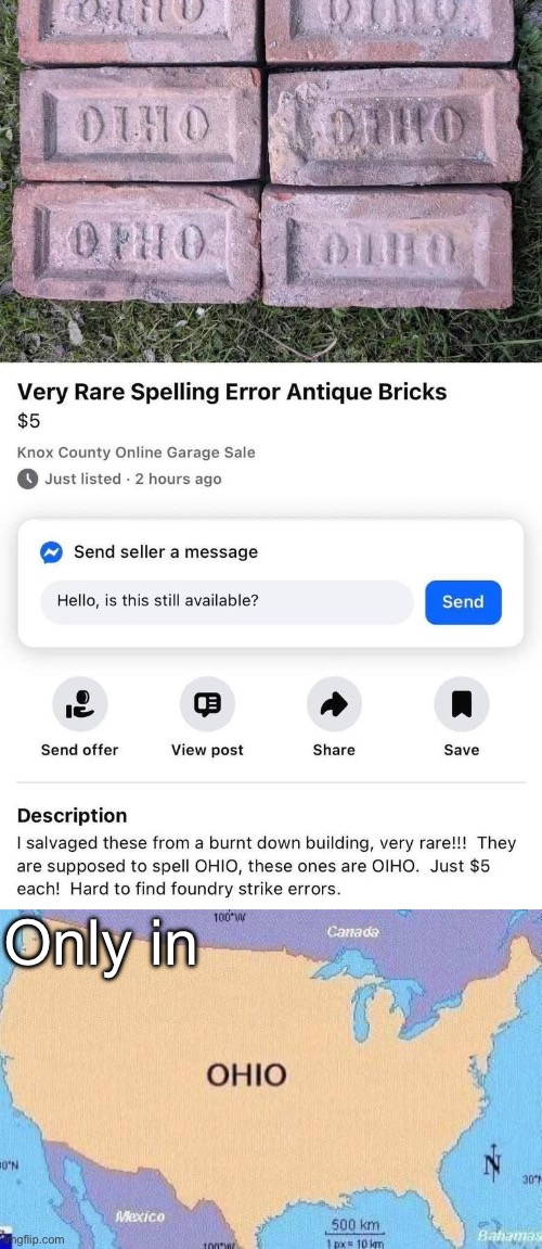Rare bricks | Only in | image tagged in ohio,bricks,upside down | made w/ Imgflip meme maker