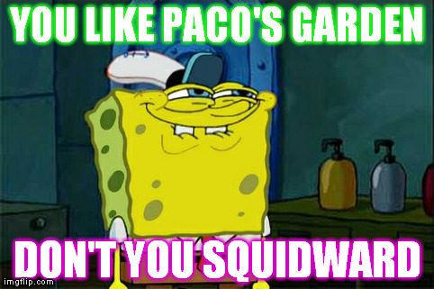 Don't You Squidward Meme | YOU LIKE PACO'S GARDEN DON'T YOU SQUIDWARD | image tagged in memes,dont you squidward | made w/ Imgflip meme maker