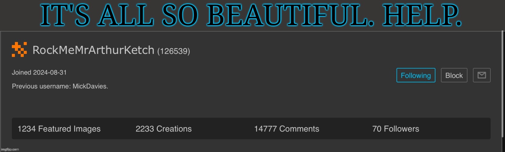 Look At This Gorgeous Shit, Absolutely Stunning | IT'S ALL SO BEAUTIFUL. HELP. | image tagged in this is brilliant but i like this,creation,featured,images,comments,numbers | made w/ Imgflip meme maker