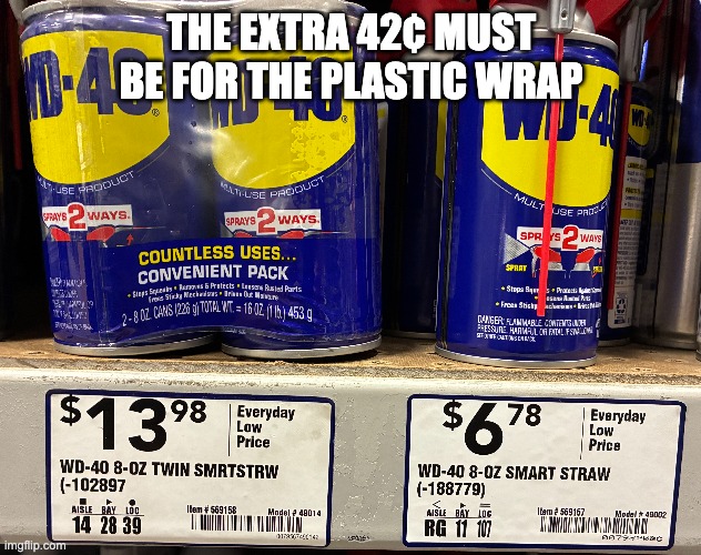 Such a Deal I Got for You. (DO THE MATH) | THE EXTRA 42¢ MUST BE FOR THE PLASTIC WRAP | image tagged in stupic tax,deal,price gouging | made w/ Imgflip meme maker