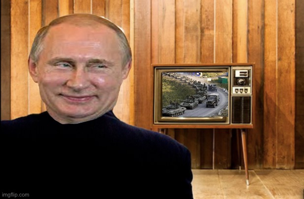 Putin Watching Trump's teevee parade | image tagged in trump watching trump on tv | made w/ Imgflip meme maker