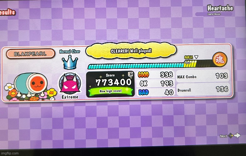 Heartache has been cleared for the first time! The Undertale series is all completed, but not DFC’d! | image tagged in taiko no tatsujin,undertale | made w/ Imgflip meme maker