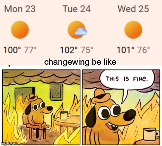 changewing be like | image tagged in memes,this is fine | made w/ Imgflip meme maker