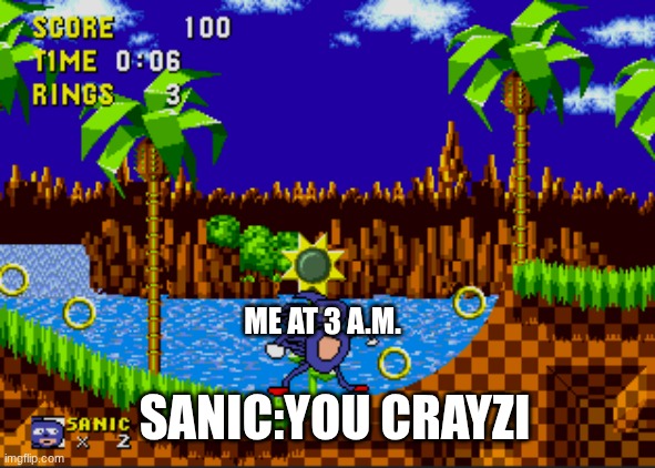 ME AT 3 A.M. SANIC:YOU CRAYZI | image tagged in sanic | made w/ Imgflip meme maker