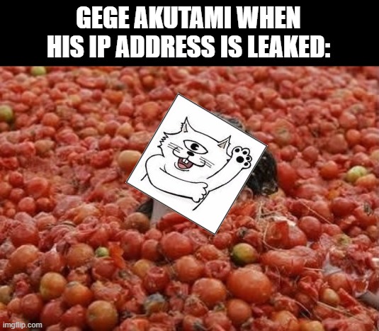 Tomato guy | GEGE AKUTAMI WHEN HIS IP ADDRESS IS LEAKED: | image tagged in tomato guy | made w/ Imgflip meme maker