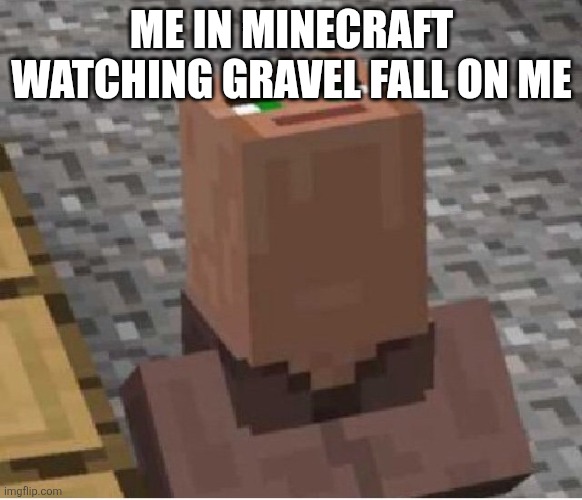 Yeah ok I'm stupid | ME IN MINECRAFT WATCHING GRAVEL FALL ON ME | image tagged in minecraft villager looking up,gravel | made w/ Imgflip meme maker
