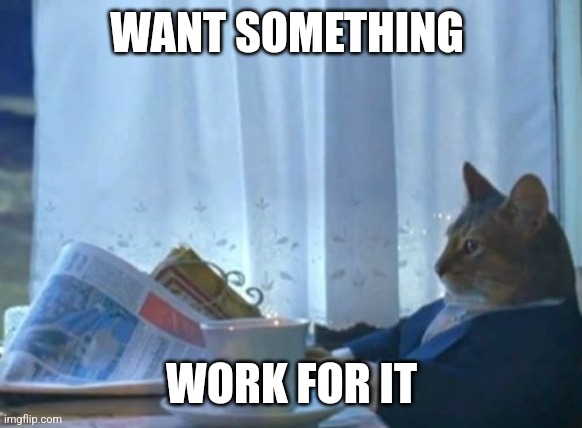 Work | WANT SOMETHING; WORK FOR IT | image tagged in memes,i should buy a boat cat,funny memes | made w/ Imgflip meme maker