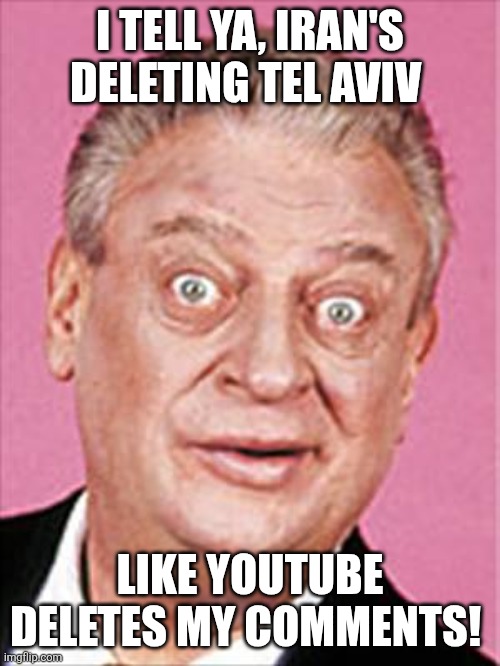 Weird, huh? | I TELL YA, IRAN'S DELETING TEL AVIV; LIKE YOUTUBE DELETES MY COMMENTS! | image tagged in rodney dangerfield | made w/ Imgflip meme maker