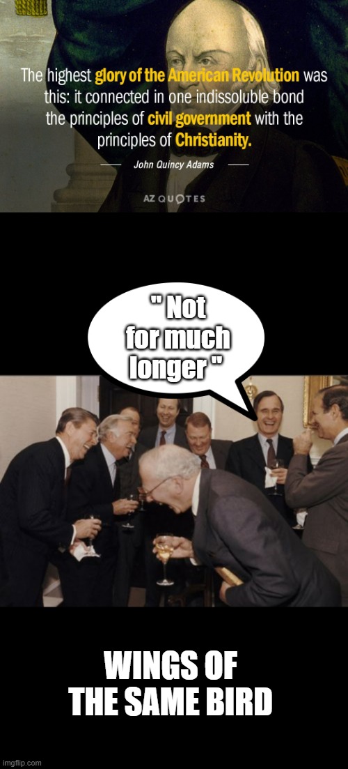 " Remove the 2x4 from your eye " | " Not for much longer "; WINGS OF THE SAME BIRD | image tagged in memes,laughing men in suits | made w/ Imgflip meme maker