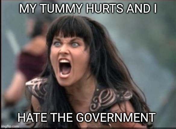 Screaming Woman | MY TUMMY HURTS AND I; HATE THE GOVERNMENT | image tagged in screaming woman | made w/ Imgflip meme maker