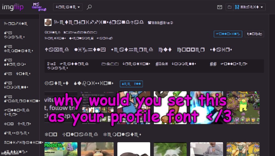 why would you set this as your profile font </3 | made w/ Imgflip meme maker
