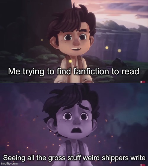 Trying to find fanfiction to read be like | Me trying to find fanfiction to read; Seeing all the gross stuff weird shippers write | image tagged in tink shocked face,books,kalmar wingfeather,wingfeather saga,fanfiction,idk what to put here | made w/ Imgflip meme maker