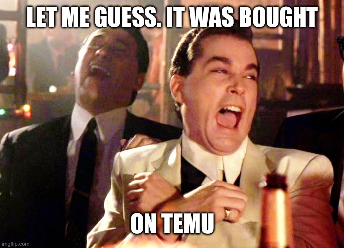 Good Fellas Hilarious Meme | LET ME GUESS. IT WAS BOUGHT ON TEMU | image tagged in memes,good fellas hilarious | made w/ Imgflip meme maker