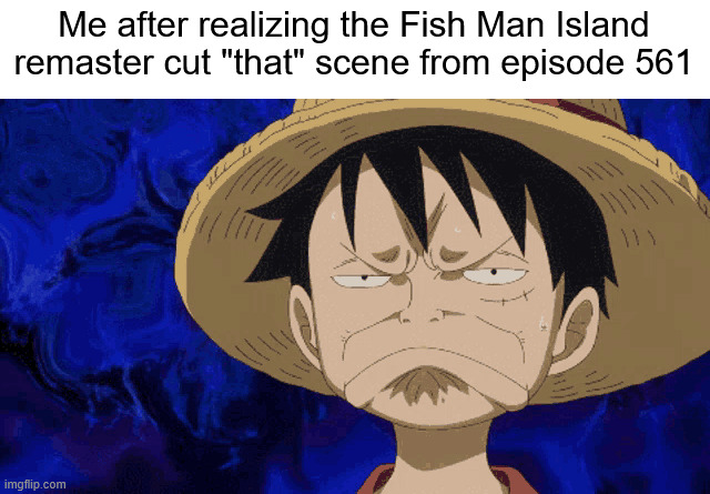 As they say in my homeland. it's better to have a sparrow in hand than a pigeon on a roof | Me after realizing the Fish Man Island remaster cut "that" scene from episode 561 | image tagged in memes,anime meme,one piece | made w/ Imgflip meme maker