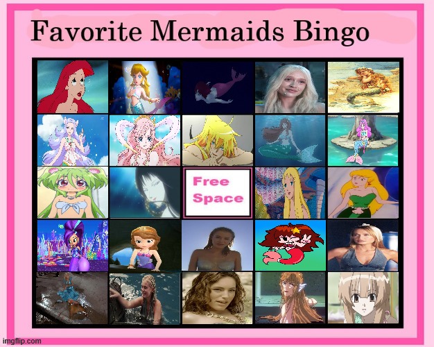 favorite mermaids bingo | image tagged in favorite mermaids bingo,the little mermaid,anime,cartoon,movies,videogames | made w/ Imgflip meme maker