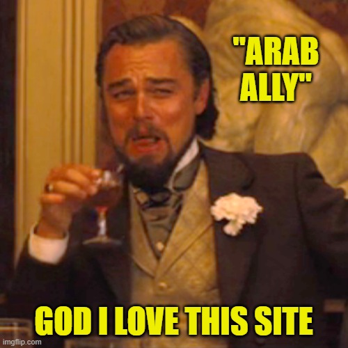 Laughing Leo Meme | "ARAB ALLY" GOD I LOVE THIS SITE | image tagged in memes,laughing leo | made w/ Imgflip meme maker