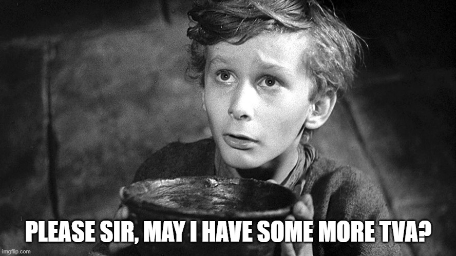 Please Sir May I have Some More | PLEASE SIR, MAY I HAVE SOME MORE TVA? | image tagged in please sir may i have some more | made w/ Imgflip meme maker