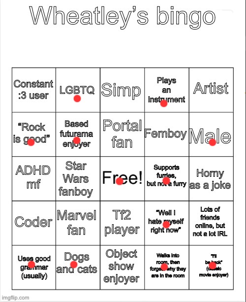 Wheatleys bingo | image tagged in wheatleys bingo | made w/ Imgflip meme maker