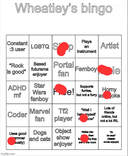 yea i colored too much in | image tagged in wheatleys bingo | made w/ Imgflip meme maker