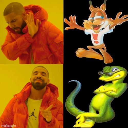 I think Gex is more tolerable than Bubsy | image tagged in memes,drake hotline bling,gex,bubsy,video games,bubsy sucks | made w/ Imgflip meme maker