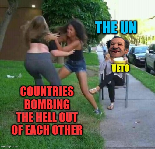 Toothless | THE UN; VETO; COUNTRIES BOMBING THE HELL OUT OF EACH OTHER | image tagged in popcorn girls fighting,p5 veto,insecurity council,permanent members | made w/ Imgflip meme maker
