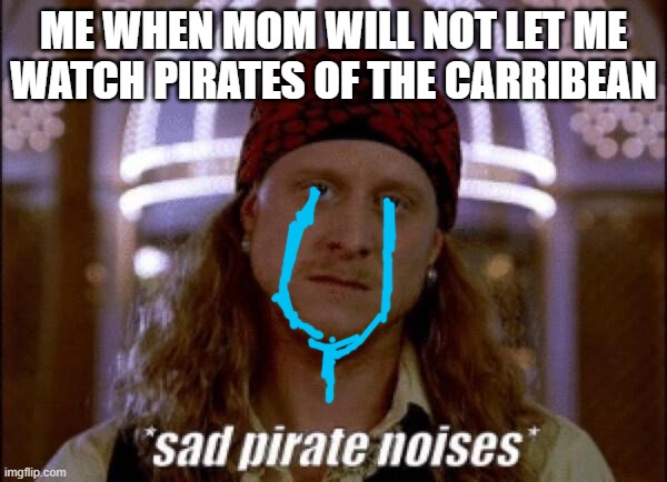 sad pirate | ME WHEN MOM WILL NOT LET ME WATCH PIRATES OF THE CARRIBEAN | image tagged in sad pirate | made w/ Imgflip meme maker