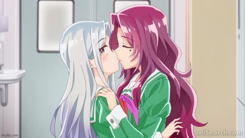 image tagged in cute,anime,kiss,yuri | made w/ Imgflip meme maker