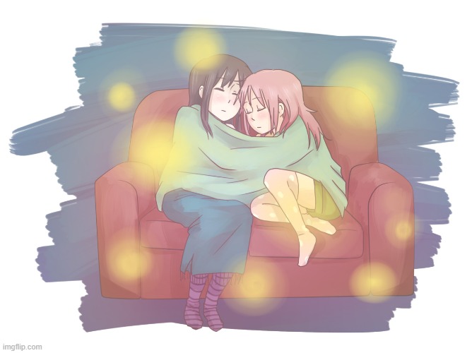 image tagged in cuddle,anime,cute,adorable,art | made w/ Imgflip meme maker