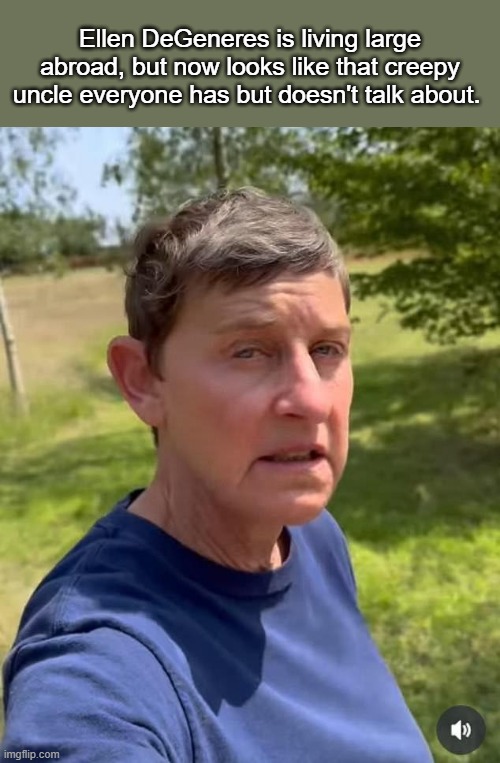 Ellen DeGeneres is living large abroad, but now looks like that creepy uncle everyone has but doesn't talk about. | image tagged in ellen degeneres | made w/ Imgflip meme maker