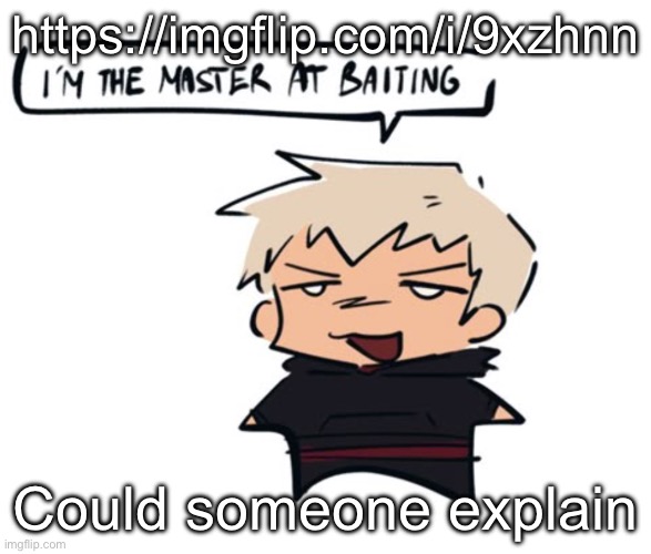 I'm the master at baiting | https://imgflip.com/i/9xzhnn; Could someone explain | image tagged in i'm the master at baiting | made w/ Imgflip meme maker
