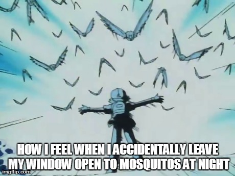 HOW I FEEL WHEN I ACCIDENTALLY LEAVE MY WINDOW OPEN TO MOSQUITOS AT NIGHT | image tagged in pokemon | made w/ Imgflip meme maker