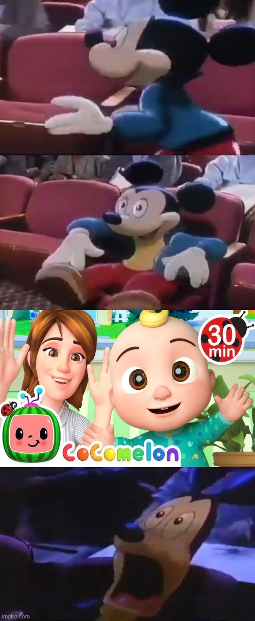 Cocomelon in theaters 2.0 | image tagged in oh boy my favorite seat,cocomelon,mickey mouse,runaway brain,roger rabbit | made w/ Imgflip meme maker