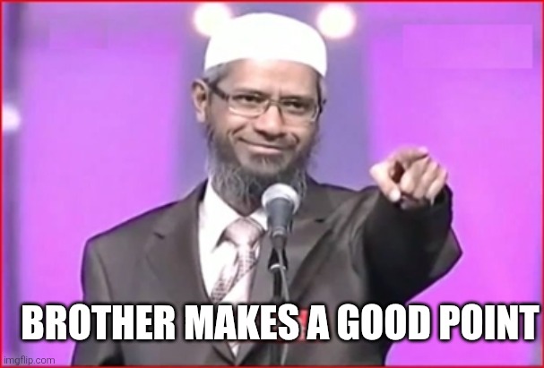 Zakir Naik | BROTHER MAKES A GOOD POINT | image tagged in zakir naik | made w/ Imgflip meme maker