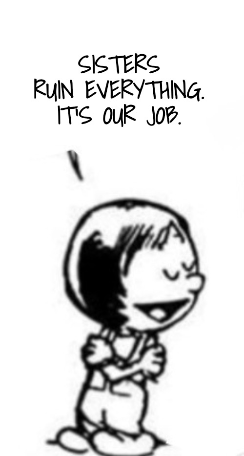 Susie commentary | SISTERS RUIN EVERYTHING. IT'S OUR JOB. | image tagged in susie commentary | made w/ Imgflip meme maker