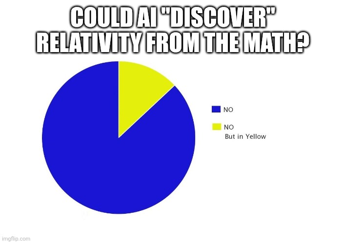 No but in yellow | COULD AI "DISCOVER" RELATIVITY FROM THE MATH? | image tagged in no but in yellow | made w/ Imgflip meme maker