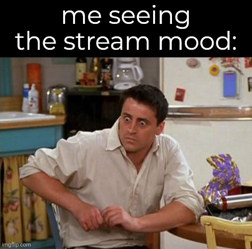 Reel | me seeing the stream mood: | image tagged in surprised joey | made w/ Imgflip meme maker