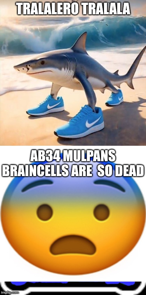 TRALALERO TRALALA; AB34 MULPANS BRAINCELLS ARE  SO DEAD | image tagged in tralalero tralala | made w/ Imgflip meme maker