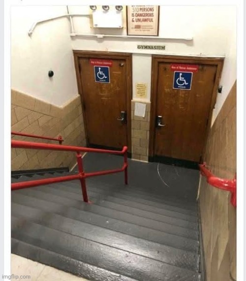 Might get bumpy | image tagged in stairs,disability,bathroom | made w/ Imgflip meme maker