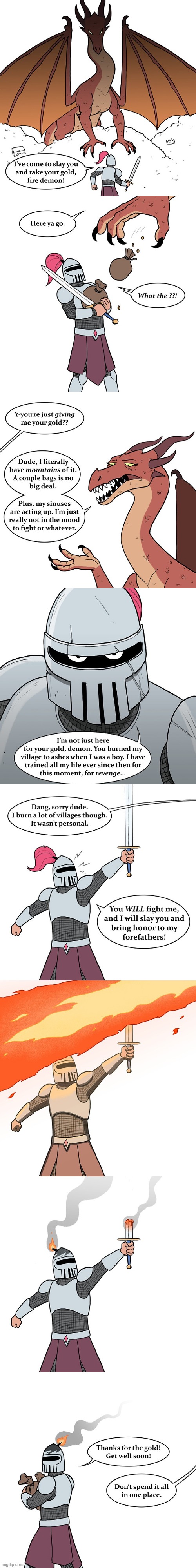 image tagged in dragon,knight,gold,sick,fire,lol | made w/ Imgflip meme maker