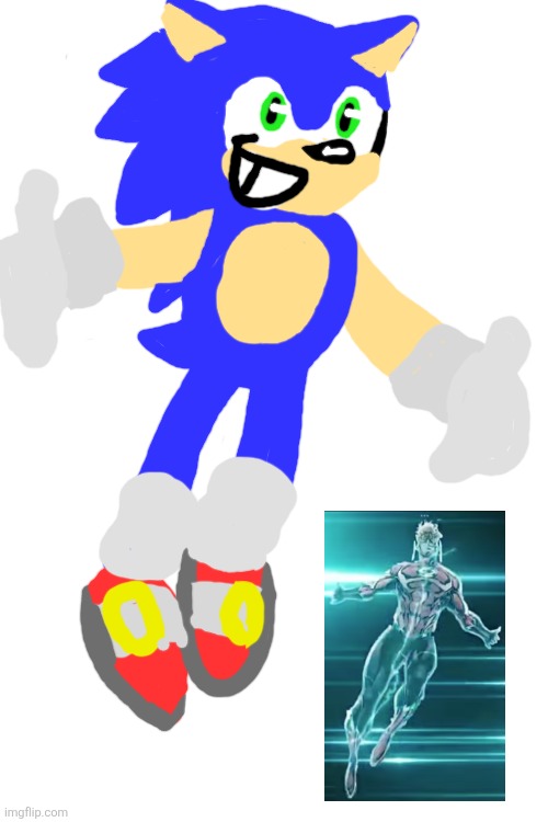 shitty drawing I made of sonic in the wally west pose because while flash is speed personified sonic is speed PERFECTED | made w/ Imgflip meme maker