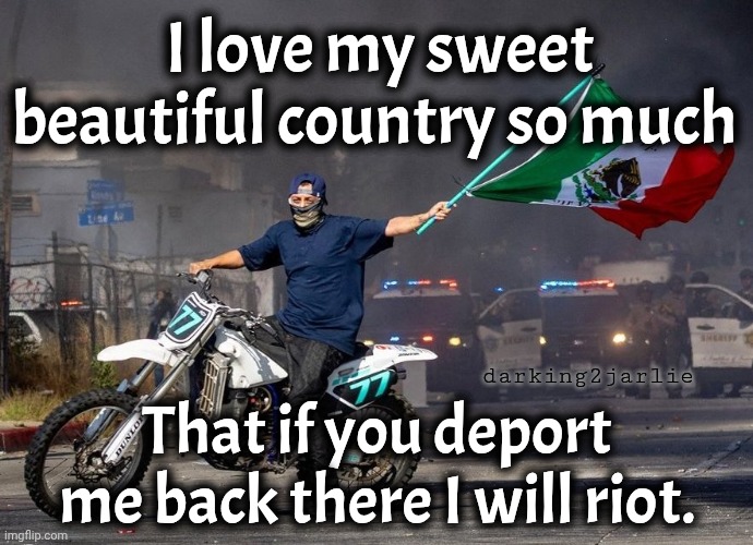 Pls don't deport him. The Fascist Mexicans will jail him. #CriminalLivesMatter | I love my sweet beautiful country so much; darking2jarlie; That if you deport me back there I will riot. | image tagged in liberal logic,california,america,trump,illegal immigrants,mexico | made w/ Imgflip meme maker