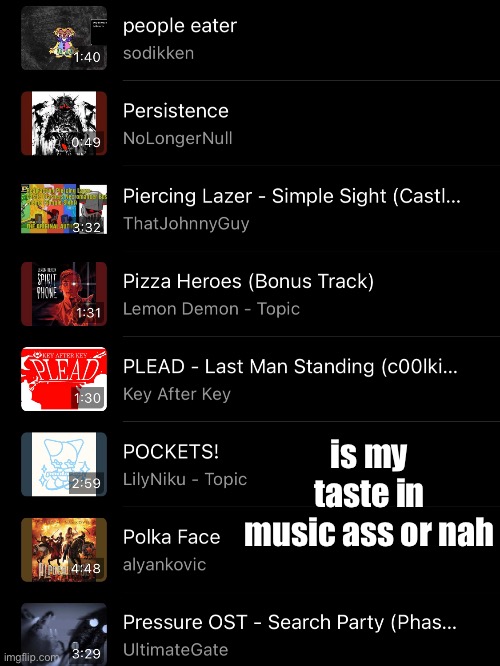 is my taste in music ass or nah | made w/ Imgflip meme maker