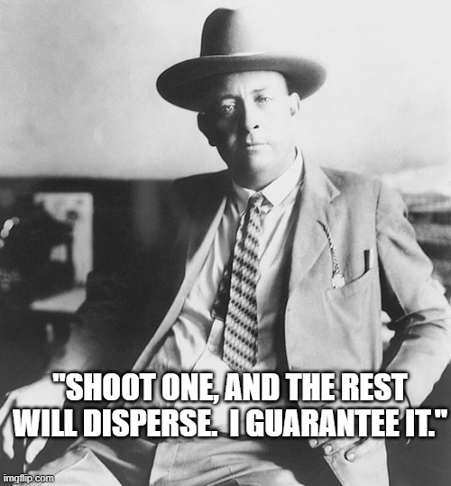 Frank Hamer | "SHOOT ONE, AND THE REST WILL DISPERSE.  I GUARANTEE IT." | image tagged in protesters | made w/ Imgflip meme maker